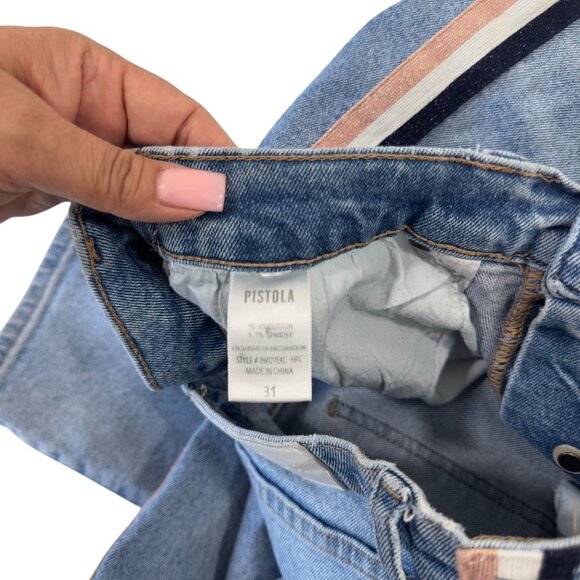Pistola Women Striped Side Denim Slim Button Fly Jeans SZ 31 Light Wash Mid-Rise - Picture 5 of 16